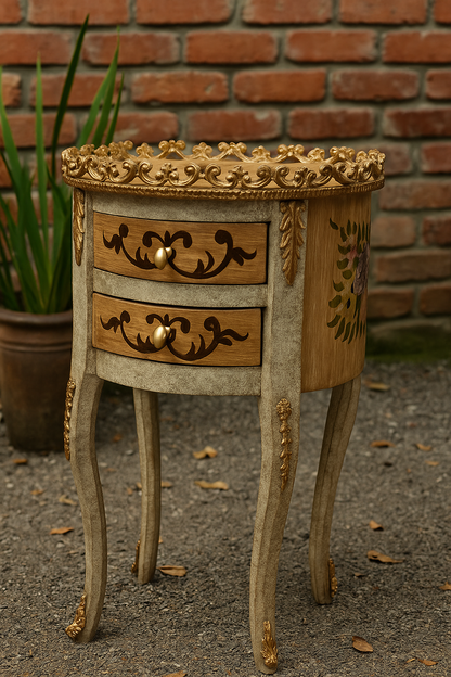 Gold Elisa Victorian Table – Hand-Painted Round Accent Table