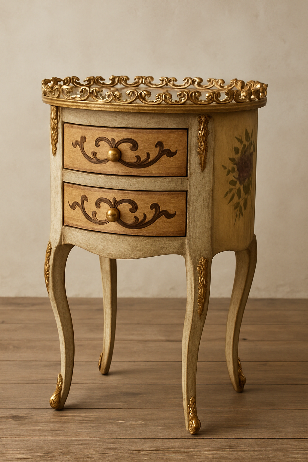 Gold Elisa Victorian Table – Hand-Painted Round Accent Table
