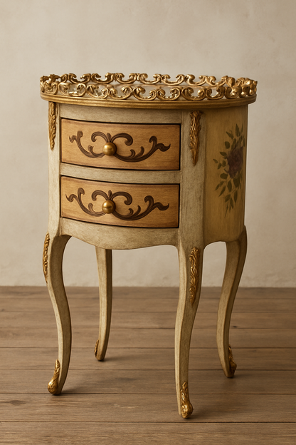 Gold Elisa Victorian Table – Hand-Painted Round Accent Table