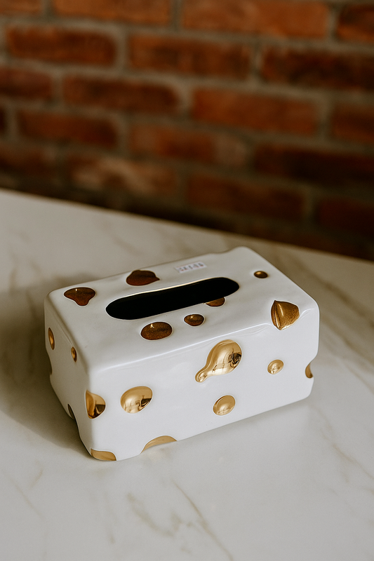 Gold & White Jewel Tissue Box 06 – Elegant Glass Décor