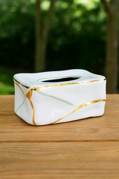 Gold & White Jewel Tissue Box – Elegant Glass Holder