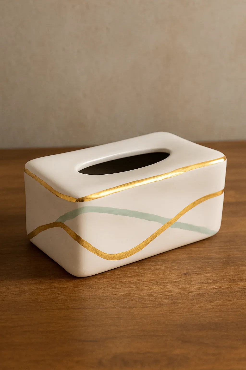 Gold & White Jewel Tissue Box – Elegant Glass Holder