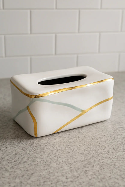 Gold & White Jewel Tissue Box – Elegant Glass Holder
