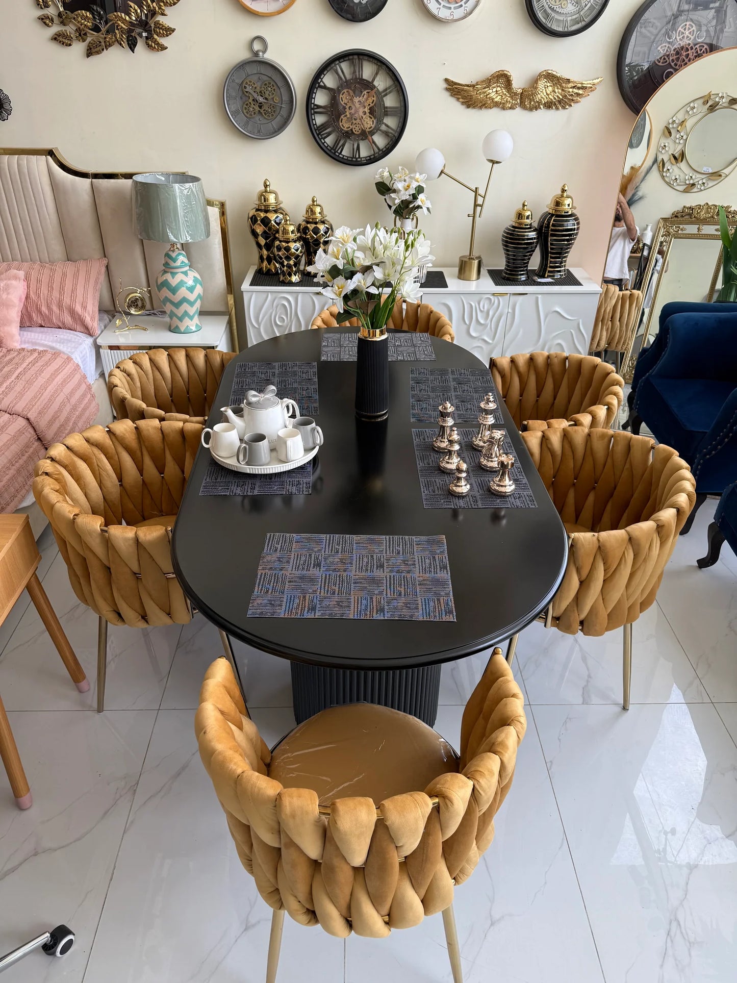 Gold Pearl Dining Table – 6 & 8 Seater Elegant Design
