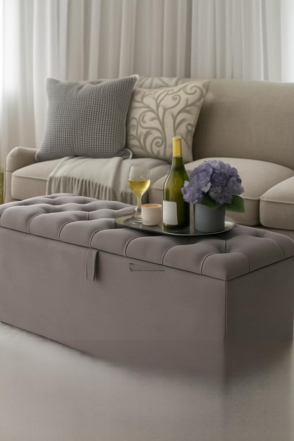 Grey Aster Puffy Storage | Fabric Storage Ottoman