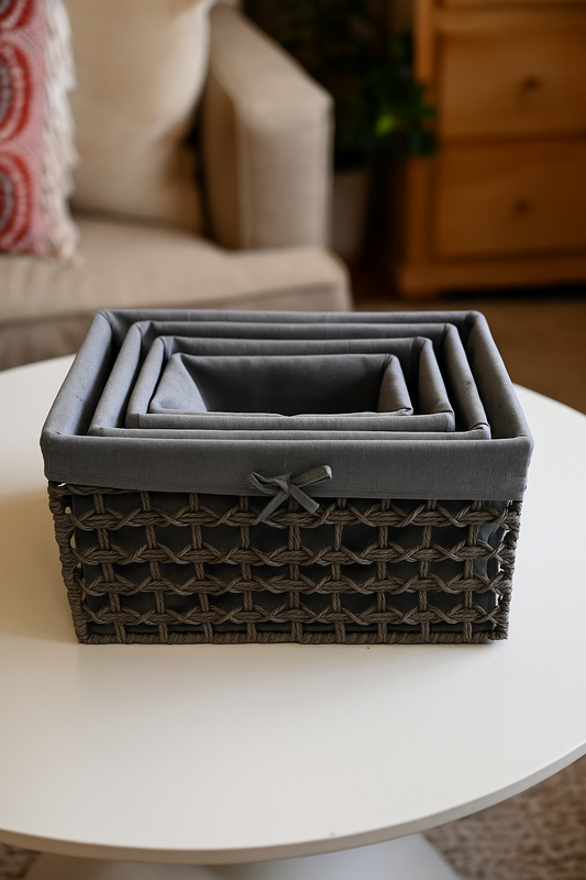 Grey Hand Woven Rattan Storage Baskets – Set of 4 Imported