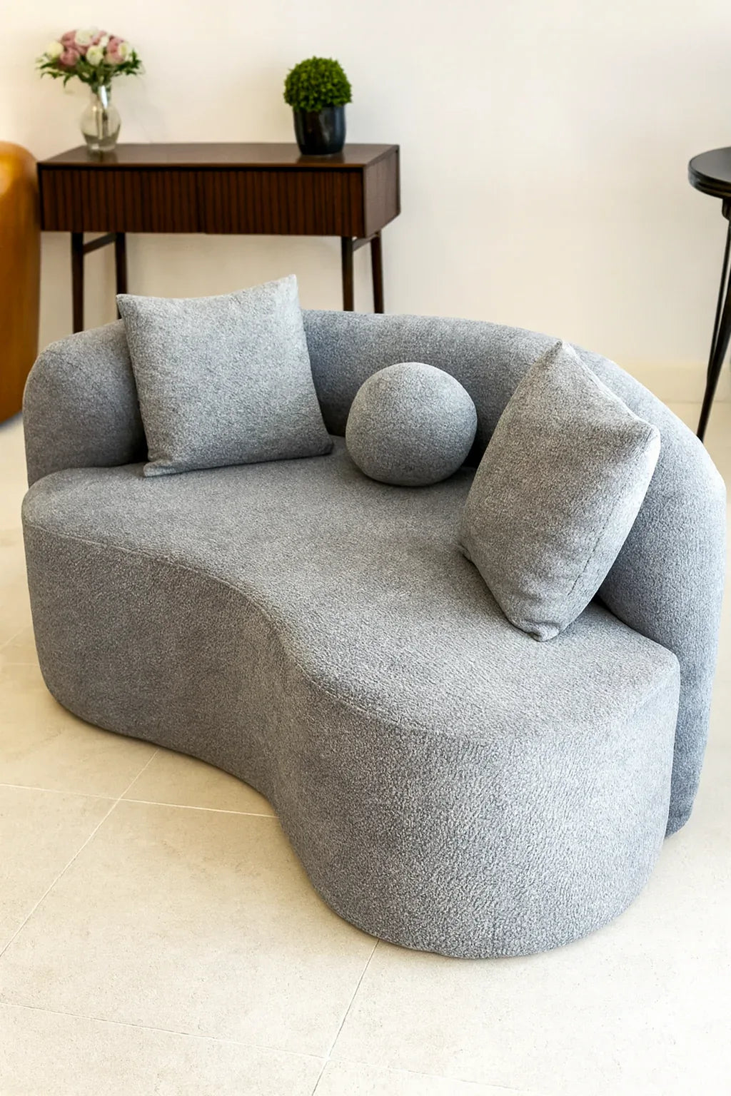 Grey Isle Boucle 3 Seater Sofa in Pakistan – Curved Comfort