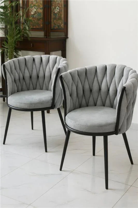 Grey Knotted Chair Set of 2 | Velvet Accent Chairs