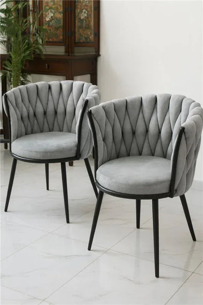 Grey Knotted Chair Set of 2 | Velvet Accent Chairs
