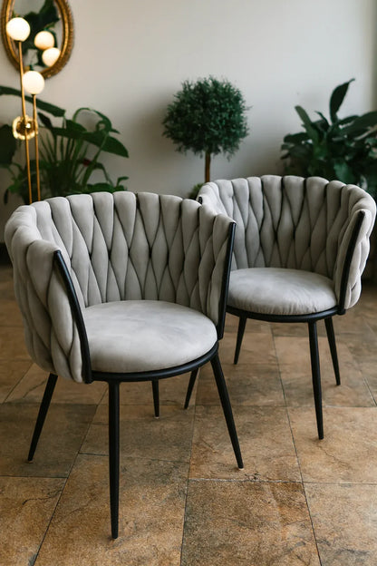 Grey Knotted Chair Set of 2 | Velvet Accent Chairs