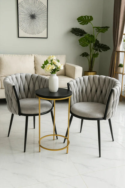 Grey Knotted Chair Set of 2 | Velvet Accent Chairs