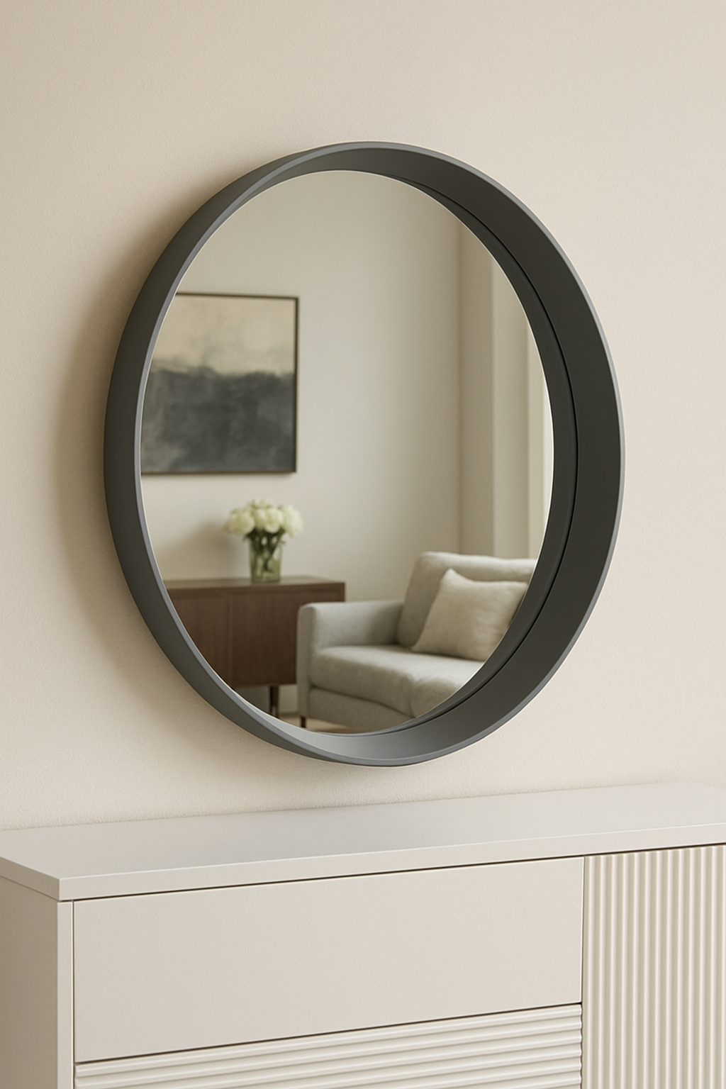 Grey Round Mirror in Pakistan – 27 Inch Waterproof Mirror