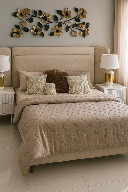 Hagrid Boucle Bed Beige – Modern Wooden & MDF Bed