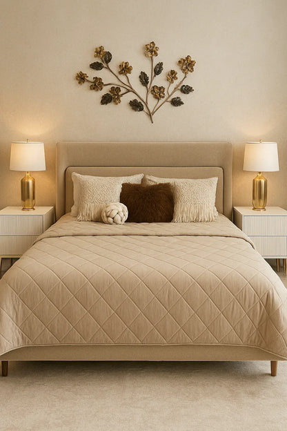 Hagrid Boucle Bed Beige – Modern Wooden & MDF Bed