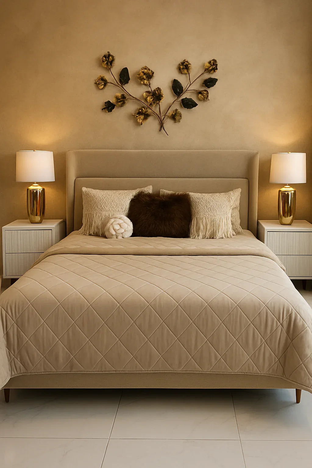 Hagrid Boucle Bed Beige – Modern Wooden & MDF Bed