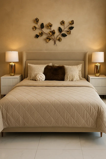 Hagrid Boucle Bed Beige – Modern Wooden & MDF Bed