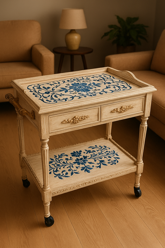 Hand Painted Tea Trolley 04 – 3-Tier Wooden Trolley Pakistan