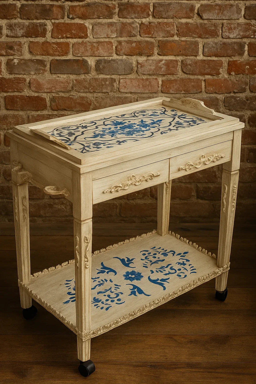 Hand Painted Tea Trolley 04 – 3-Tier Wooden Trolley Pakistan