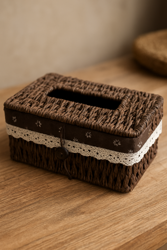 Hand Woven Rattan Tissue Box – Dark Brown (Imported)
