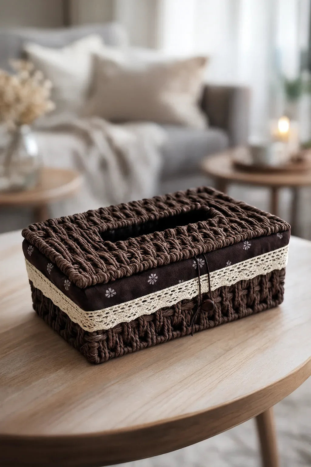 Hand Woven Rattan Tissue Box – Dark Brown (Imported) – Define Wood