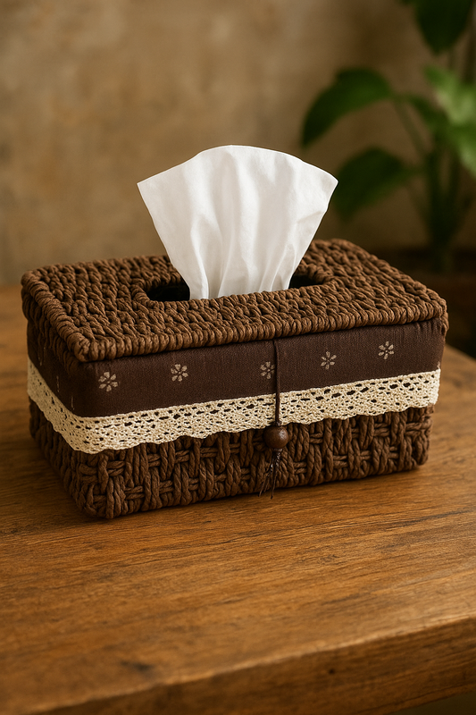 Hand Woven Rattan Tissue Box – Dark Brown Elegance
