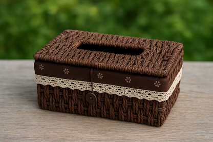 Hand Woven Rattan Tissue Box – Dark Brown Elegance