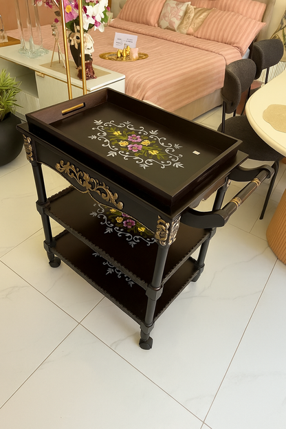Hand Painted Tea Trolley – Wooden 3 Tier Serving Cart Pakistan