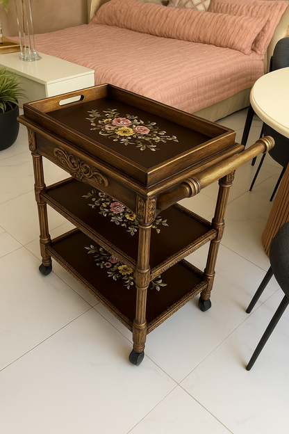 Hand Painted Tea Trolley – Wooden 3 Tier Serving Cart Pakistan