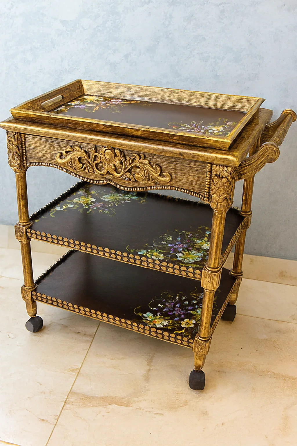 Hand Painted Trolley 03 in Pakistan – 3 Tier Tea Trolley