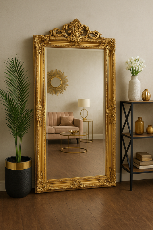 Havel Gold Carved Standing Mirror – 6x3ft Luxury Mirror