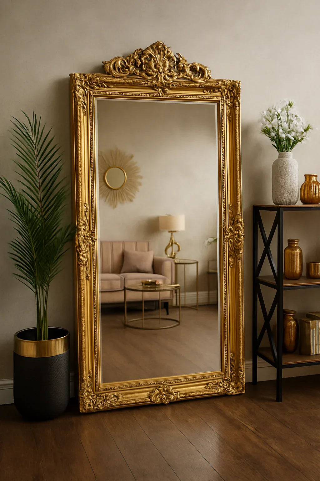 Havel Gold Carved Standing Mirror – 6x3ft Luxury Mirror