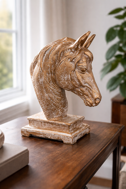 Horse Head Sculpture White Antique Resin Pakistan