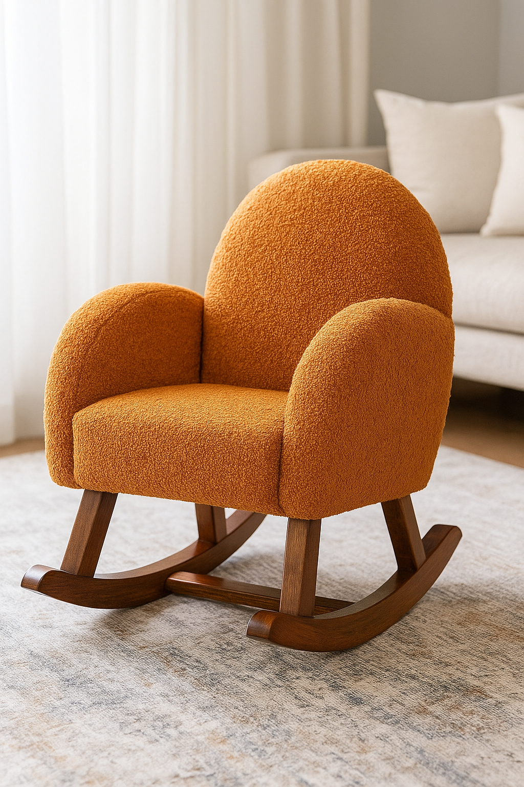 Kids Rocking Chair Brown – Boucle Fabric Chair Pakistan