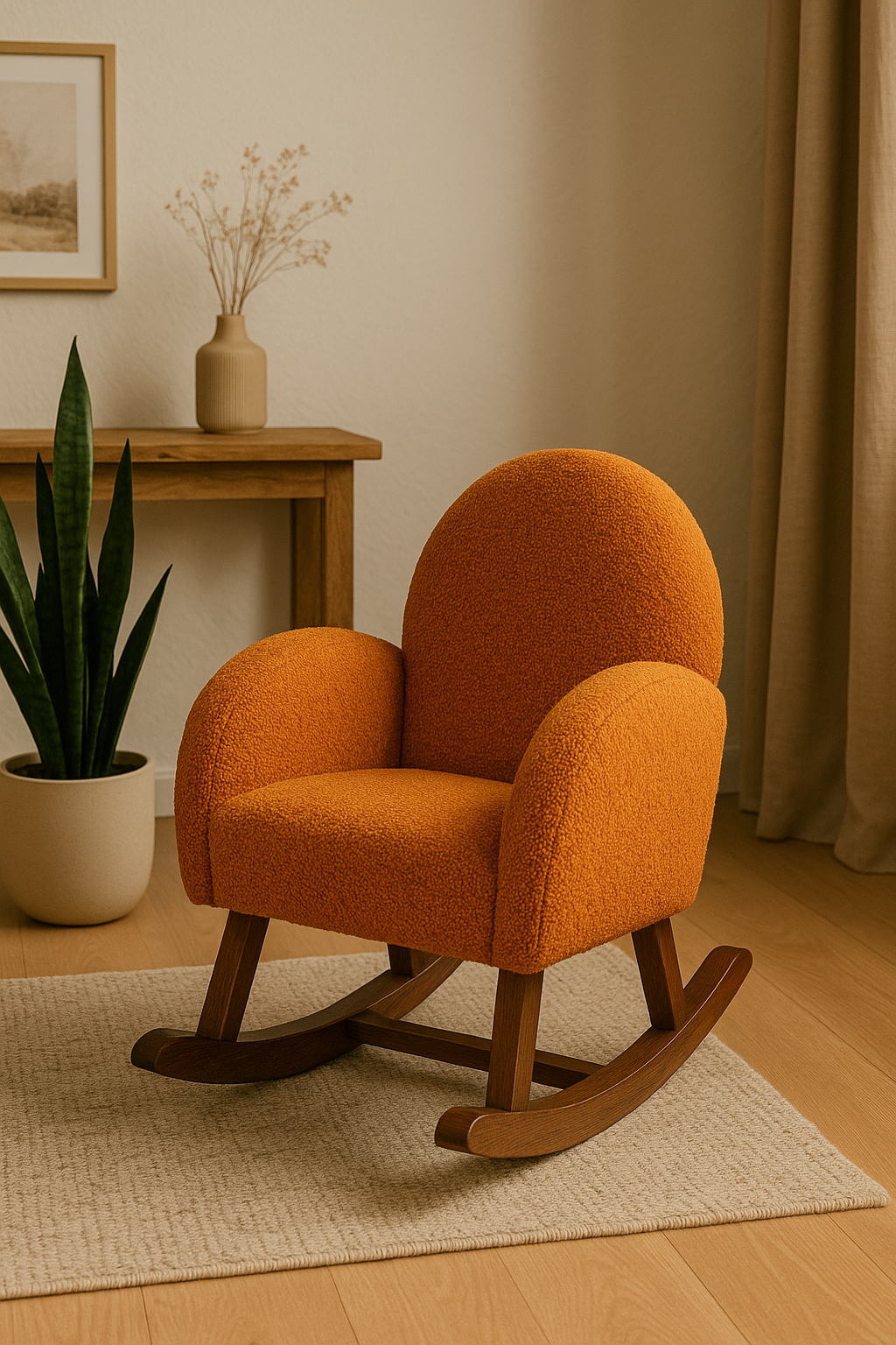 Kids Rocking Chair Brown – Boucle Fabric Chair Pakistan