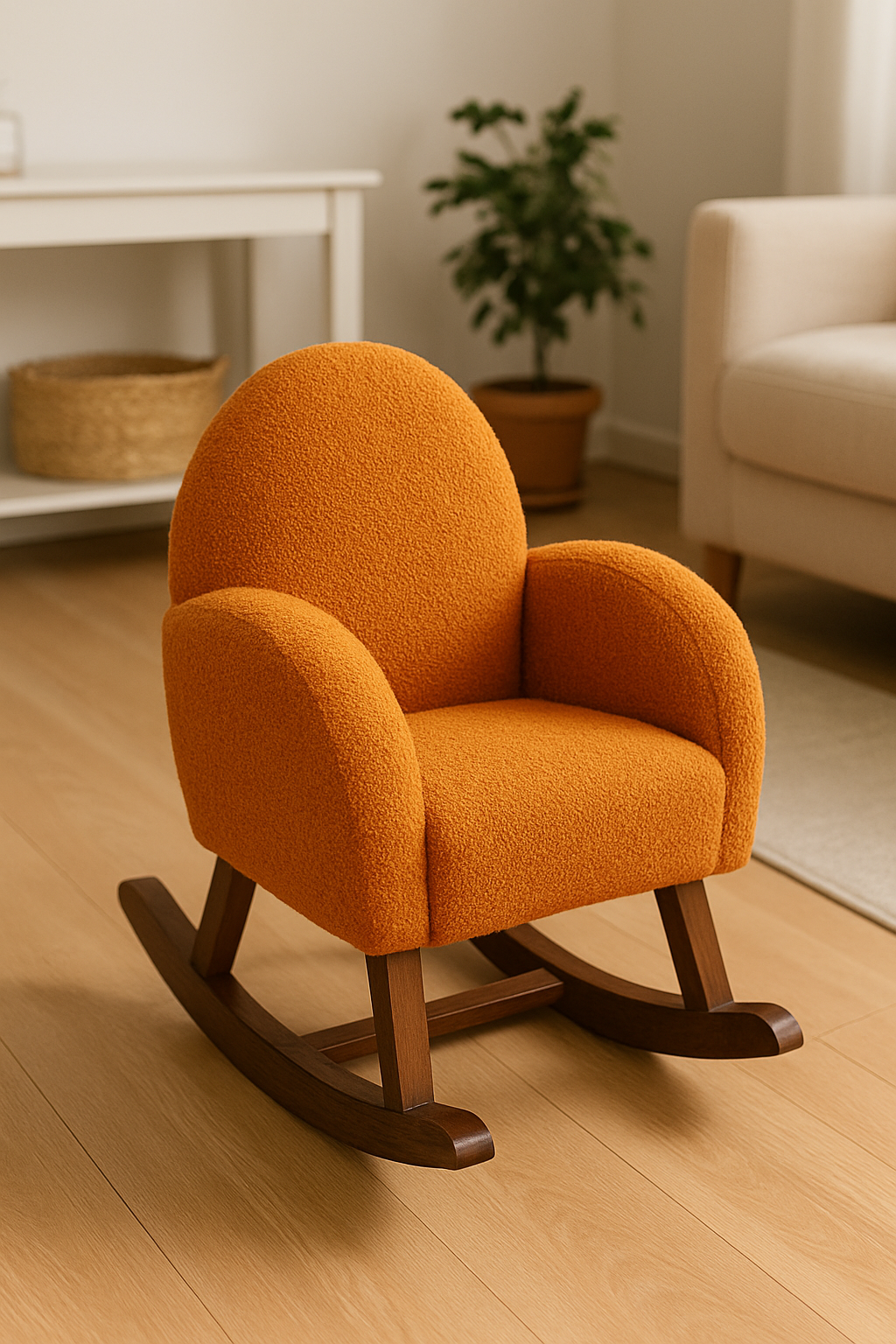 Kids Rocking Chair Brown – Boucle Fabric Chair Pakistan