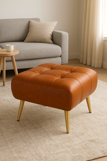 Leather Stool 04 – Luxury Brass-Leg Stool in Pakistan