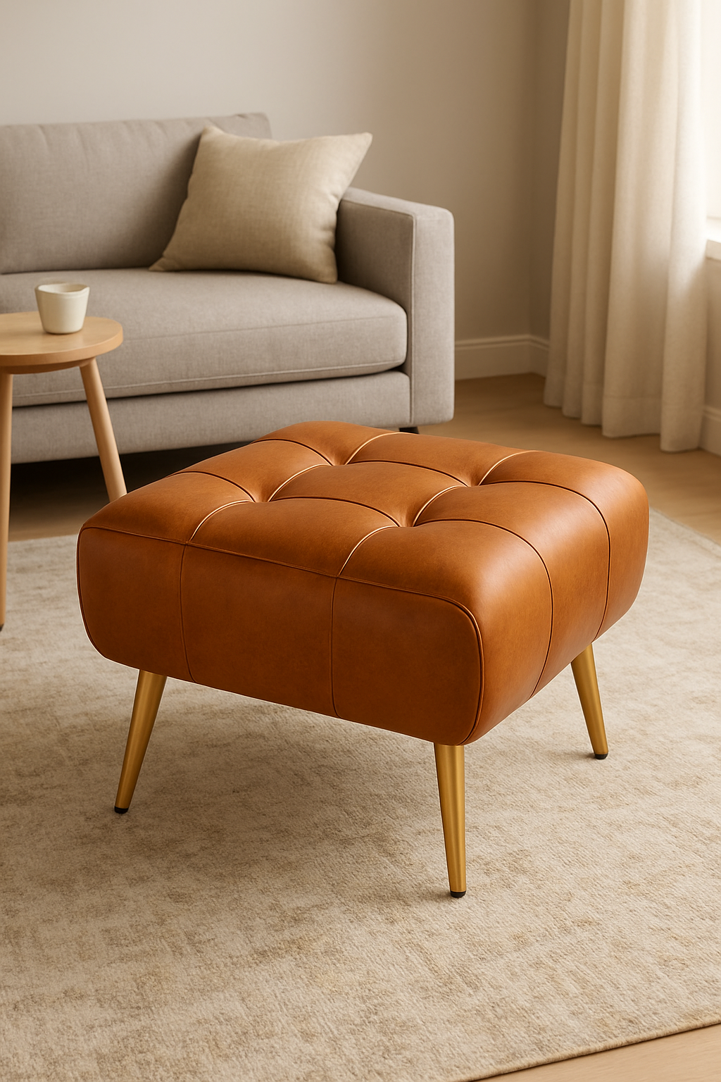 Leather Stool 04 – Luxury Brass-Leg Stool in Pakistan