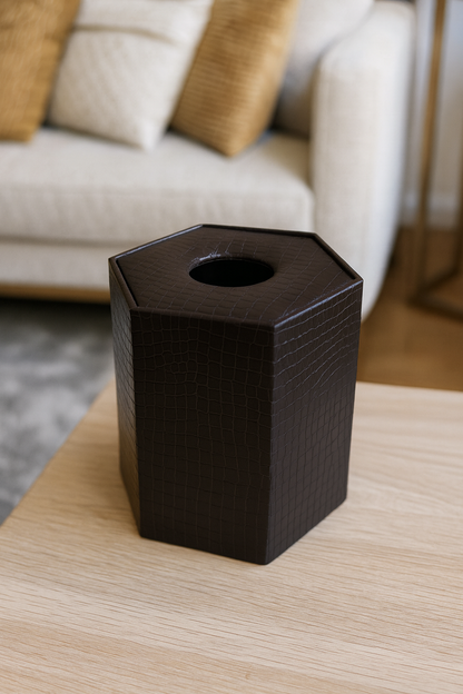 Leather Tissue Box Round 03 – Premium Dark Brown