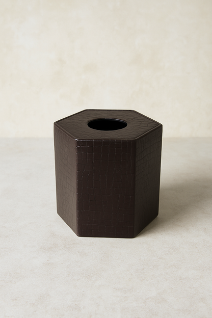 Leather Tissue Box Round 03 – Premium Dark Brown