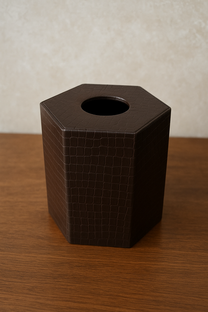 Leather Tissue Box Round 03 – Premium Dark Brown