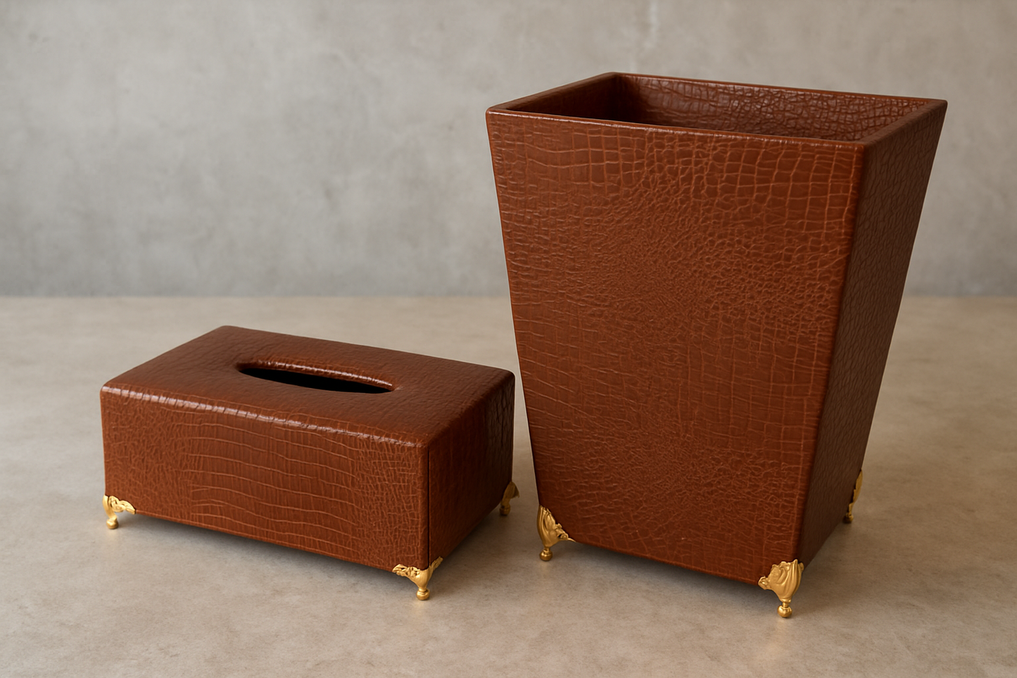 Leather Tissue Box & Dustbin 02 – Premium Set Pakistan