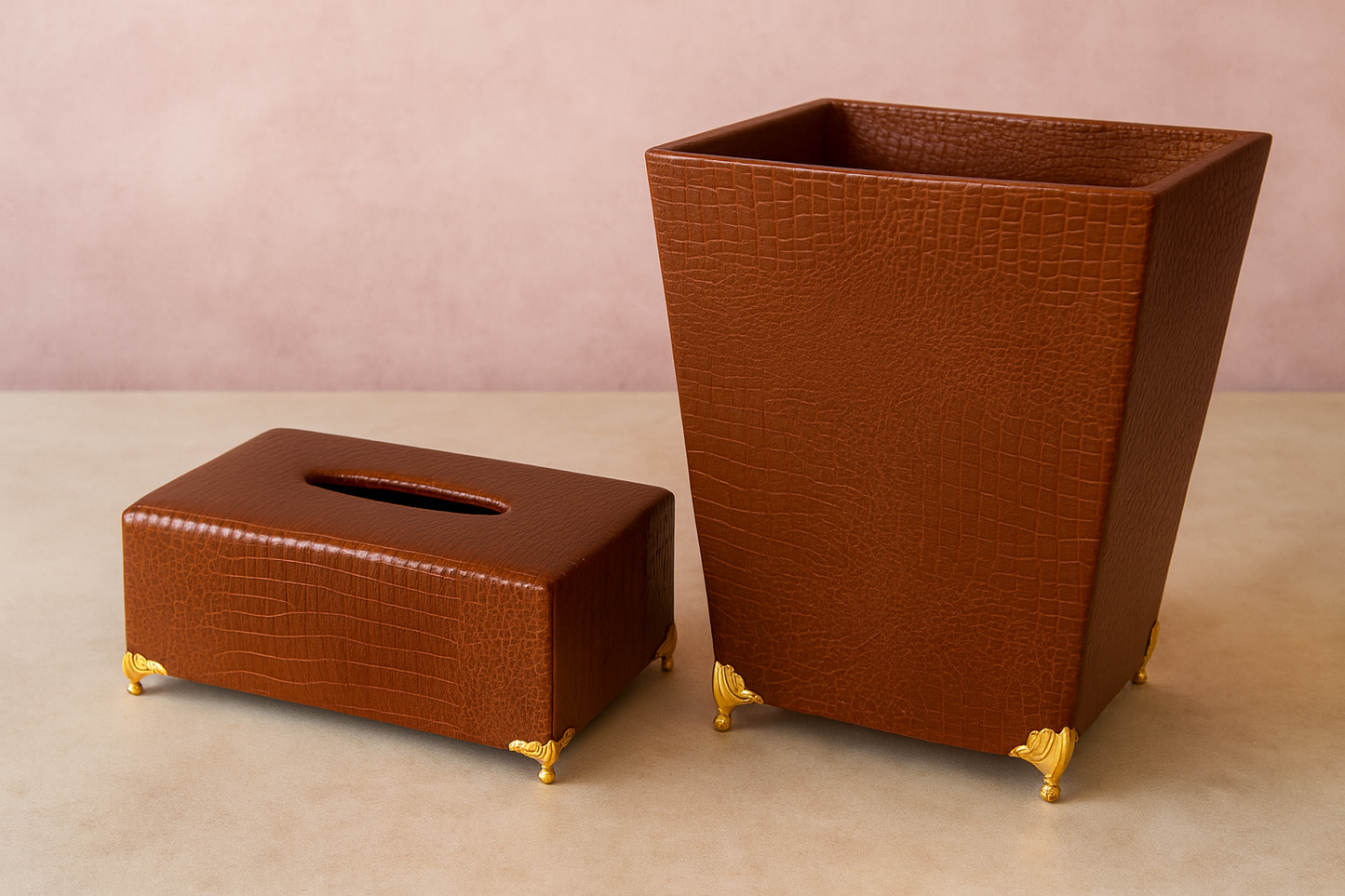 Leather Tissue Box & Dustbin 02 – Premium Set Pakistan