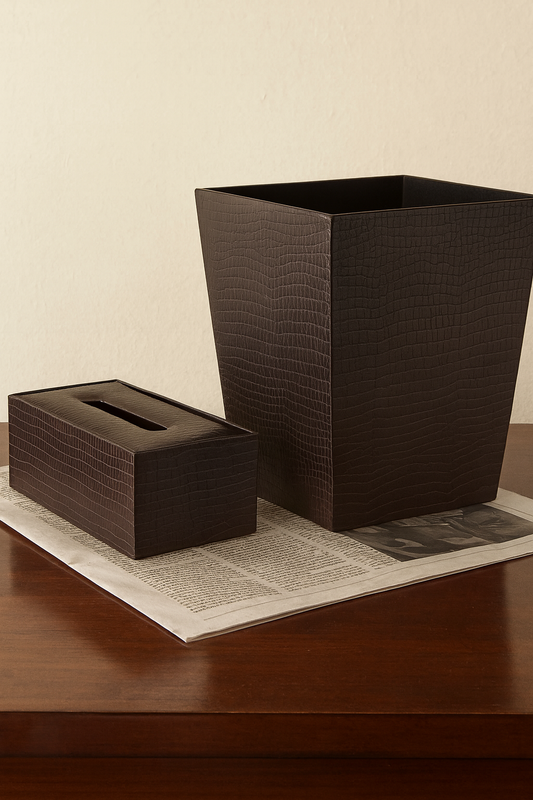 Leather Tissue Box & Dustbin 03 – Premium Leather Set