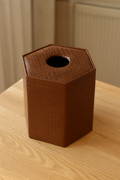 Leather Tissue Box Round 06 – Brown Imported