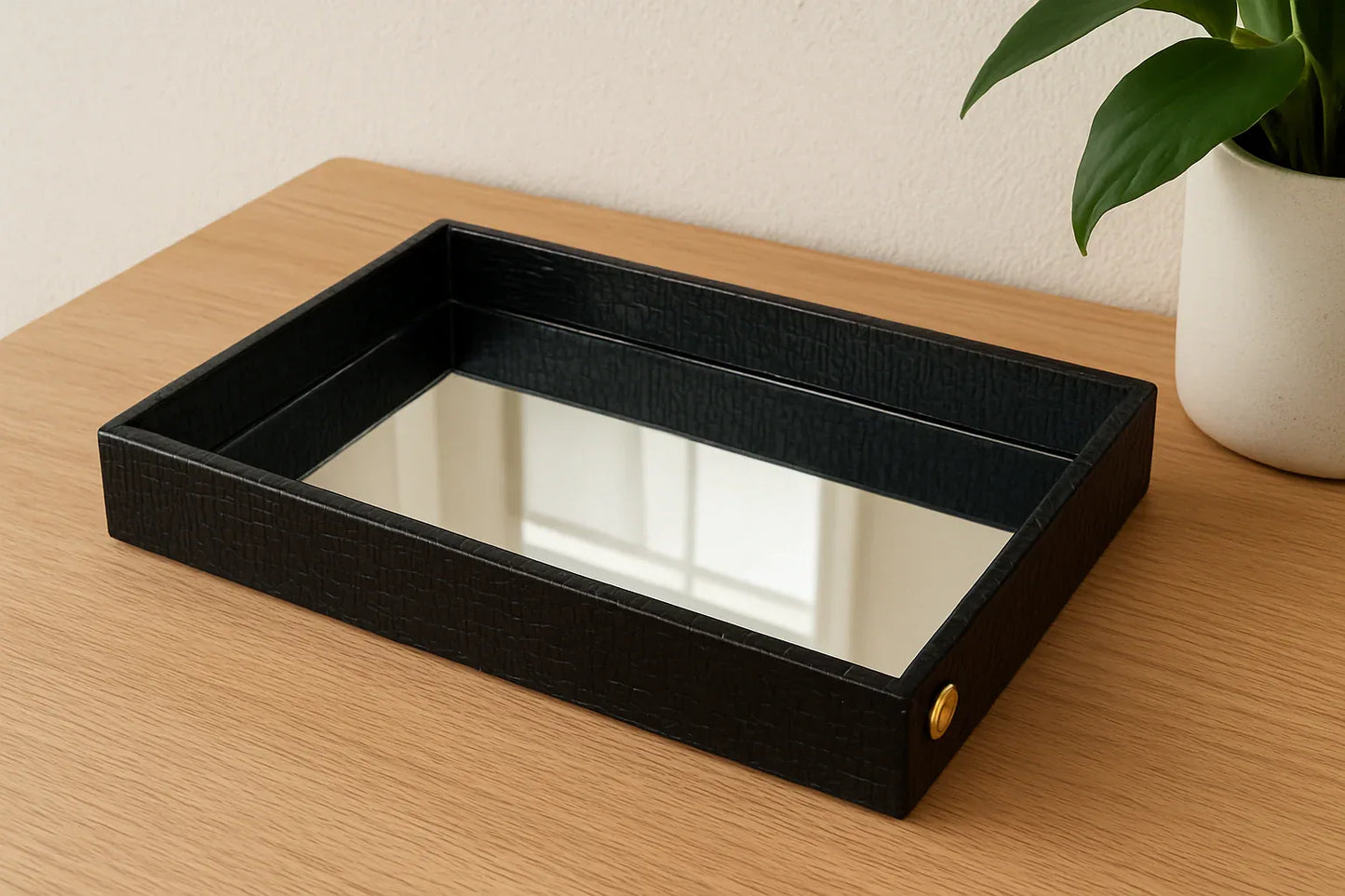 Leather Tray 04 – Imported Leather & Mirror Tray Pakistan