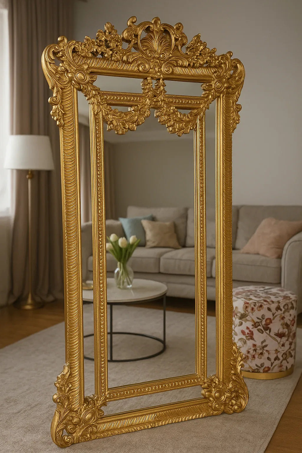 Liam Gold Standing Mirror – 6x3 ft Carved Mirror Pakistan