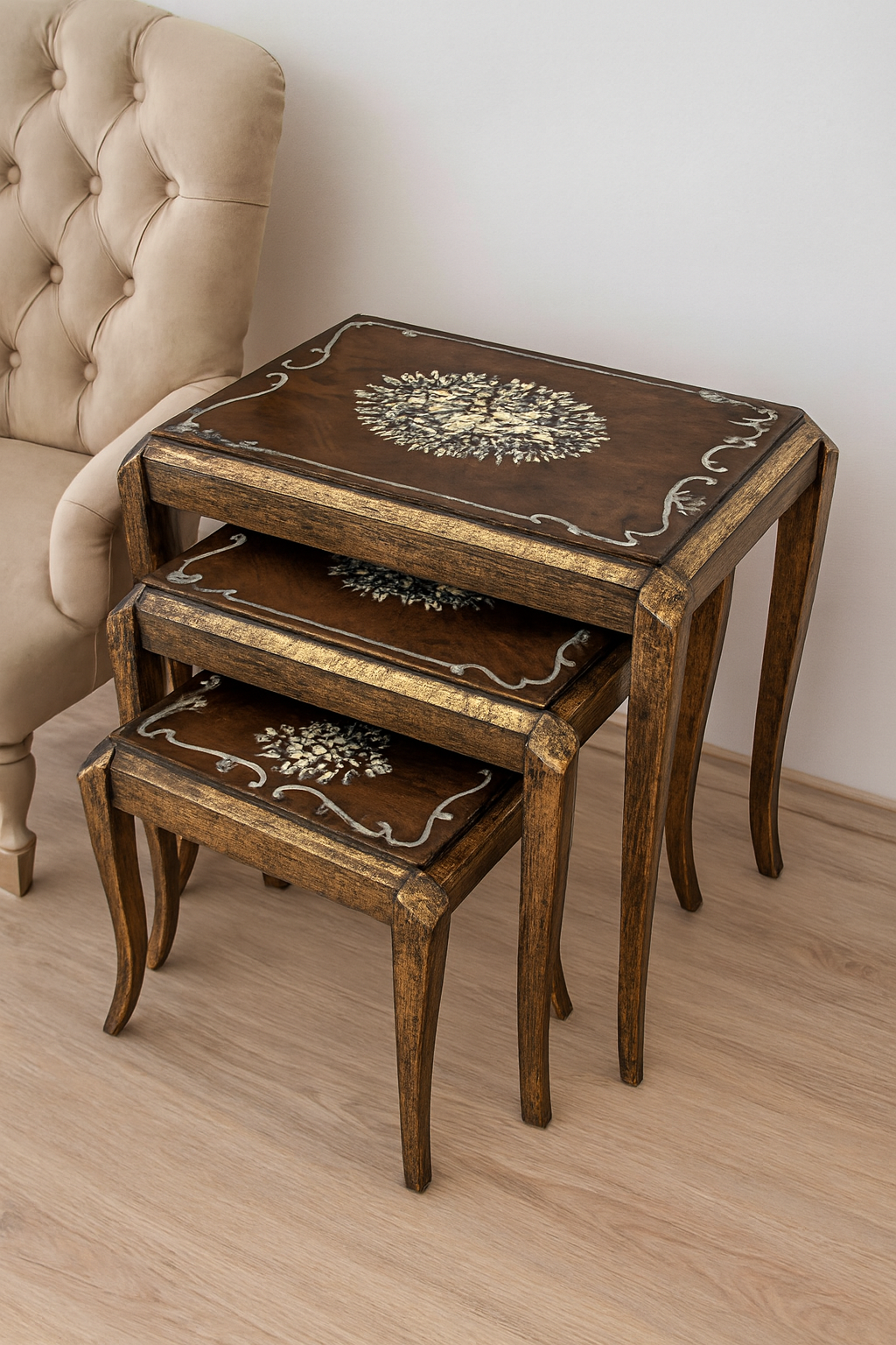Liam Nesting Table Set of 3 in Pakistan – Hand Painted