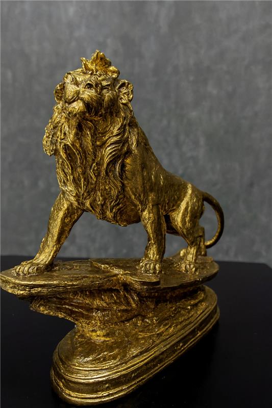 Lion on Stone Decor | Gold Plated Statement Piece