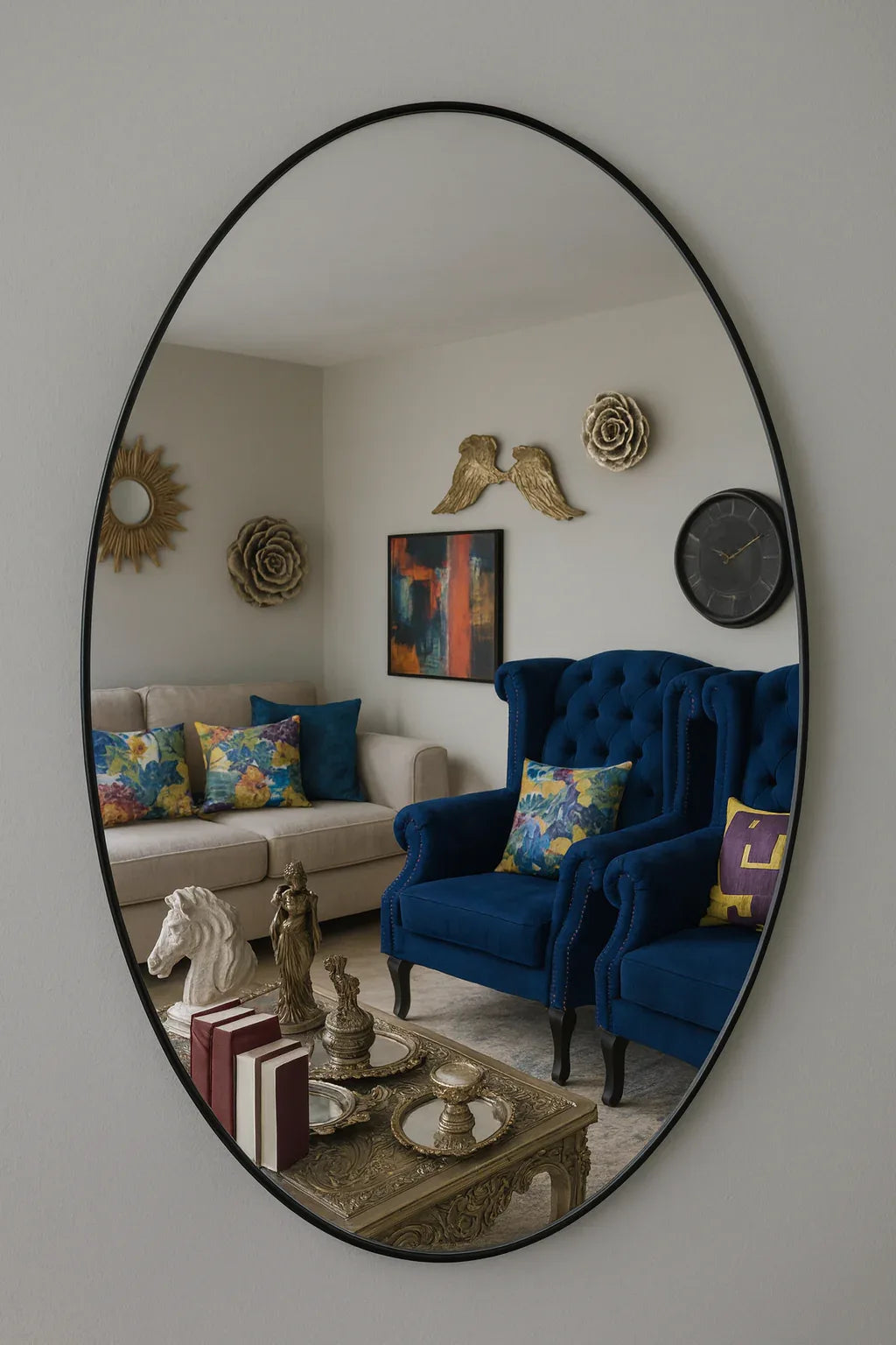 Luca Oval Mirror in Pakistan – Metallic Frame Wall Mirror