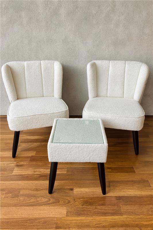 Luna Chair Boucle White with Table | Modern Chair Set